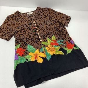 Sharon Anthony Life Styles Tropical Blouse Swim Cover Rayon Animal Print S